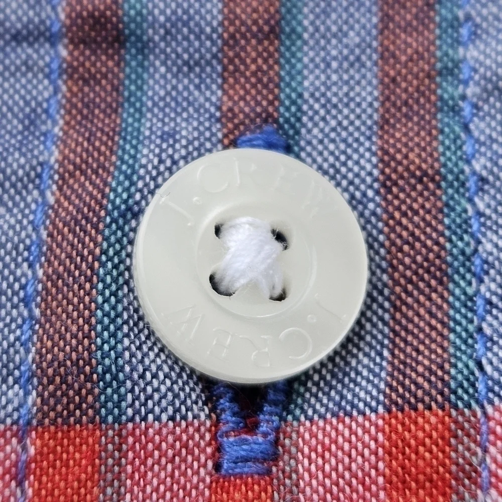 J. CREW 100% Cotton Summer Plaid Slim Fit Button Down LS Shirt Red Blue Mens LG